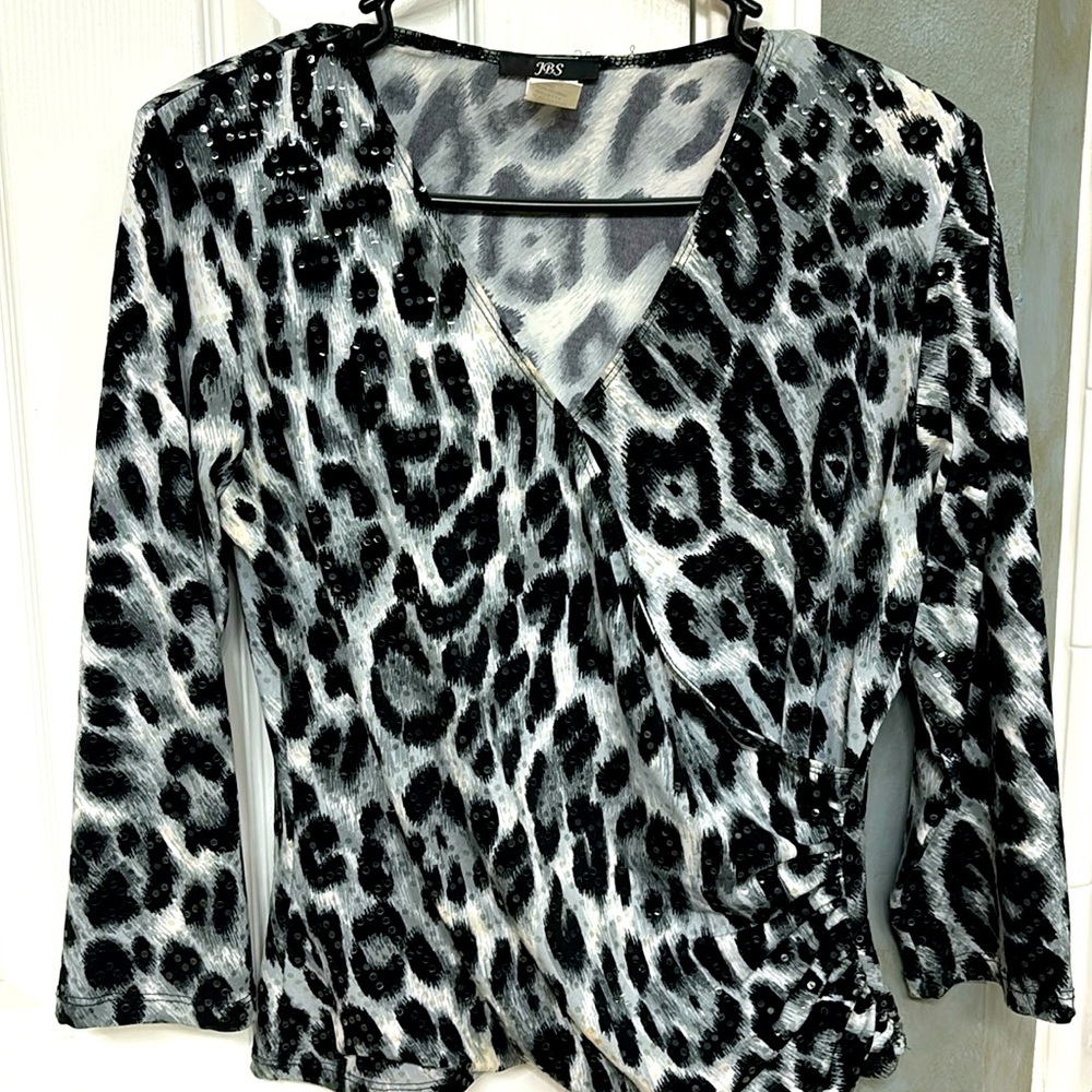 Black, White, & Gray Sparkling Animal Print Top